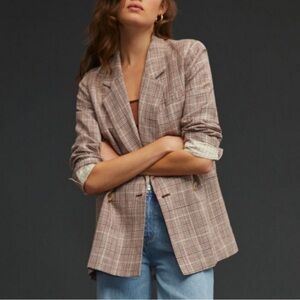 Anthropologie Double-Breasted Plaid Blazer, NEW